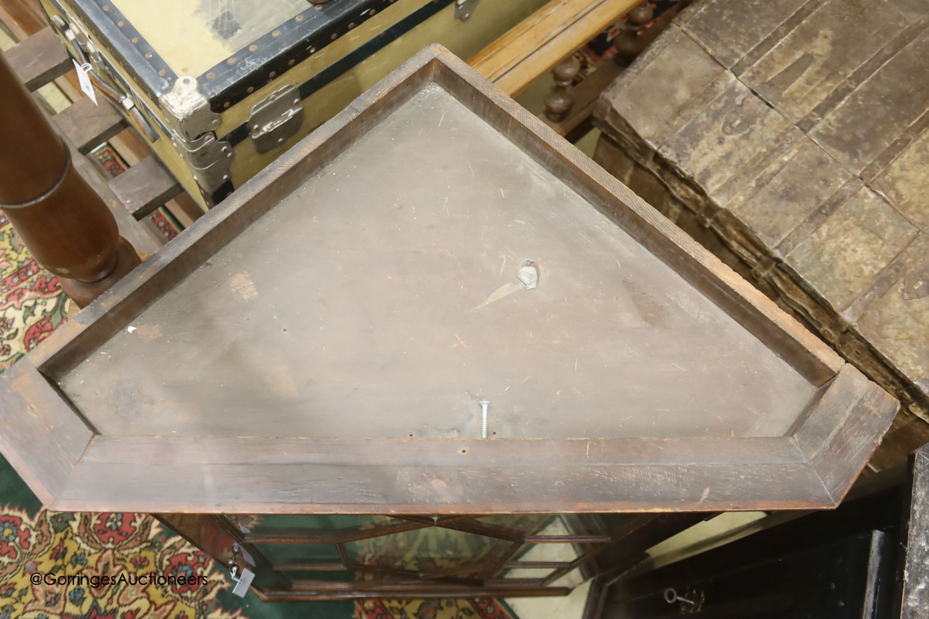 A George III mahogany astragal glazed hanging corner cabinet, width 73cm, depth 44cm, height 101cm
